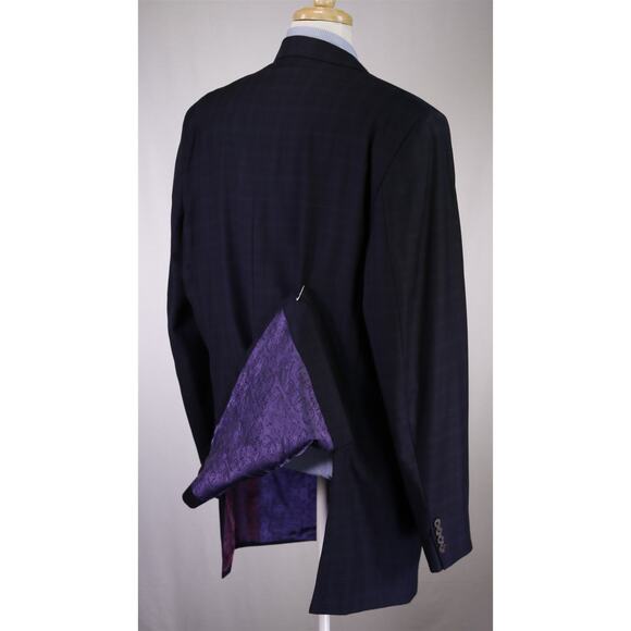 Ted Baker Mens Navy Blue Subtle Checkered 2-Btn Wool Blazer Jacket 50XL - Picture 7 of 9